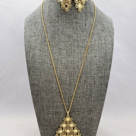 Vintage Sarah Coventry Gold Necklace & Earrings - Picture 2 of 9